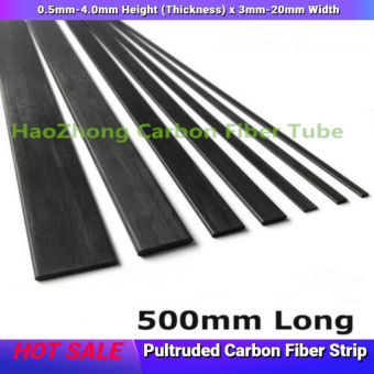 Pultruded Carbon Fiber Strip 0.5-4mm x 3-20mm x 500mm